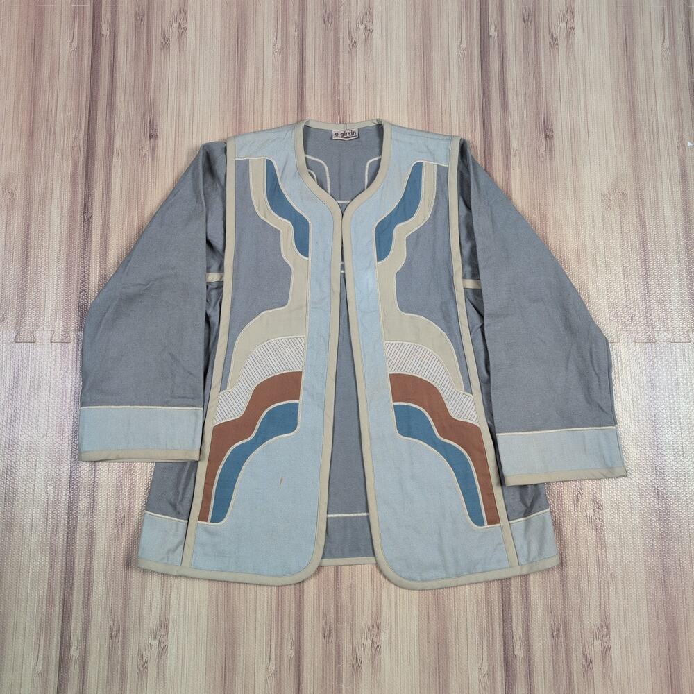 Vintage 70s G Girvin Art to Wear Patchwork Fabric Applique Art Jacket Medium